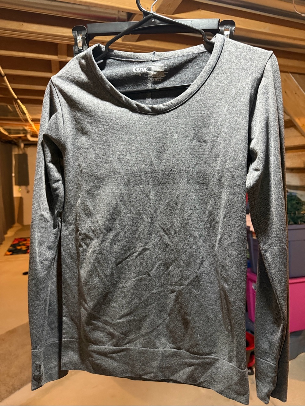 ZYIA Women's Heather Gray Long Sleeve Crew Top